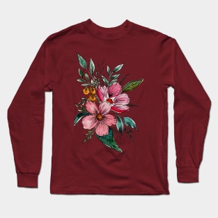 Ink and wash watercolor floral Long Sleeve T-Shirt